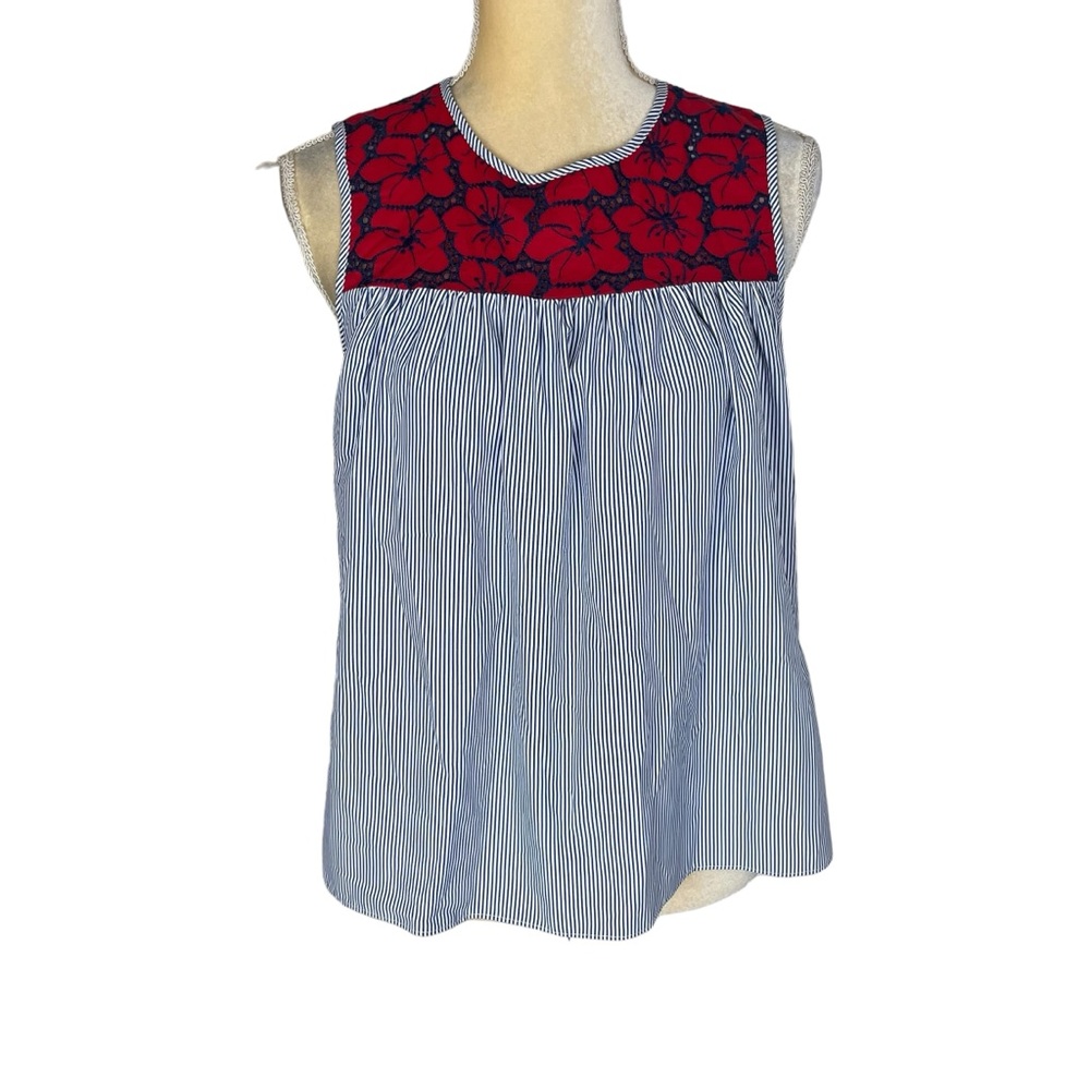 English Factory Blouse Blue White Pinstripe Poppy Lace Embroidered Size Small - Picture 3 of 12